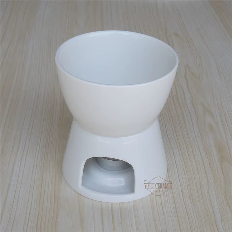 White Ceramic Chocolate Fondue Pot with 4 Dishes Forks Porcelain Diy Fondue Serving Set for Cheese, Chocolate, Icecream