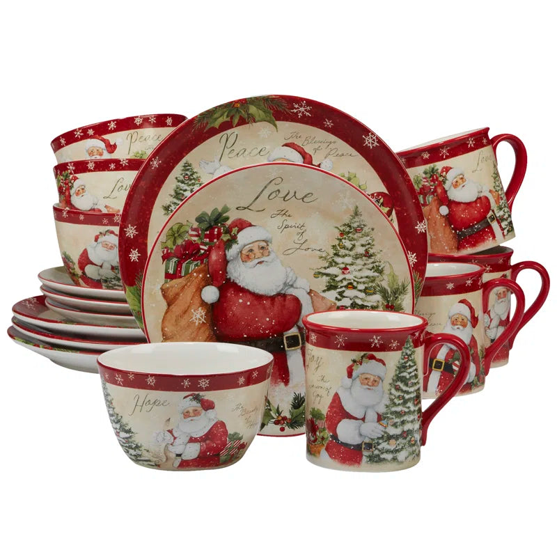 Holiday Wishes 16 Piece Dinnerware Set, Service for 4